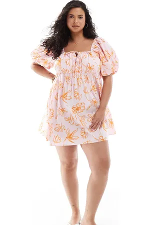 ASOS ASOS DESIGN Curve puffed sleeve smock mini orange floral print