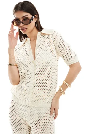 Sixth June Co-ord crochet shirt in beige