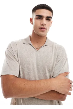 ASOS Oversized polo with v-neck in stone