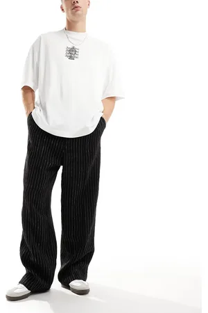 Weekday Uno relaxed fit linen tailored trousers in mono pinstripe