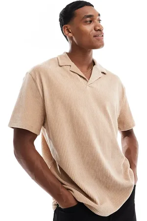 ASOS Relaxed ribbed velour polo with revere neck in humus