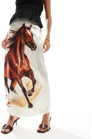 ASOS Satin bias midi skirt in horse print