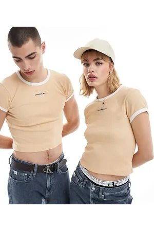 Calvin Klein Baby ringer tee in beige - ASOS Exclusive