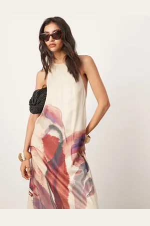 ASOS Soft halterneck low back maxi dress with pockets in abstract print