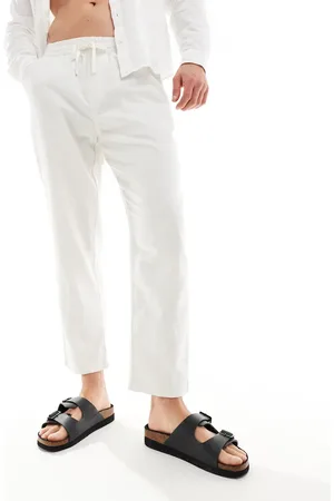 Pull&Bear Linen look wide leg trousers in ecru