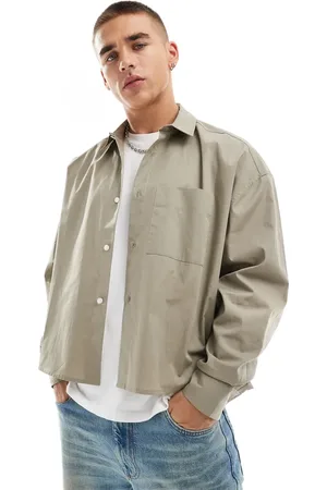 ASOS Long sleeve oversized cropped shirt in beige