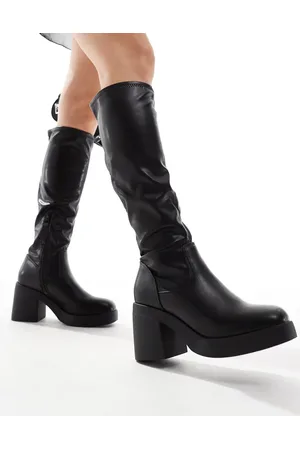 SEQWL Knee high sock block heeled boots in