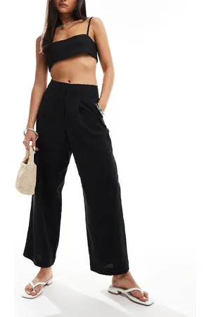 ASOS Raw edge barrel leg tailored trouser with linen in