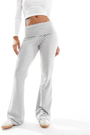 Pieces® Wellness fold over flared yoga style leggings in light melange