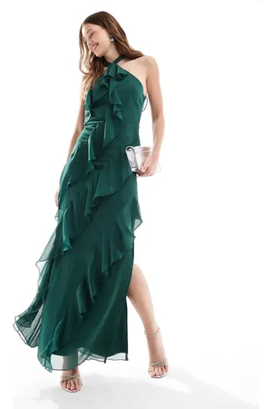 Pretty Lavish Halter ruffle maxi dress in emerald