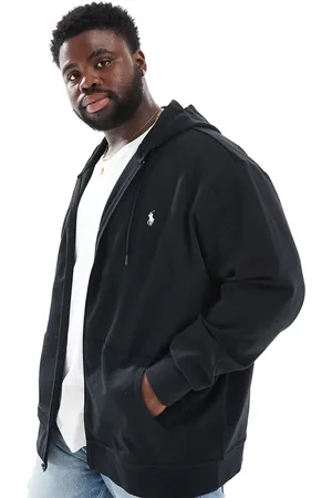 Ralph Lauren Big & Tall icon logo double knit full zip hoodie in