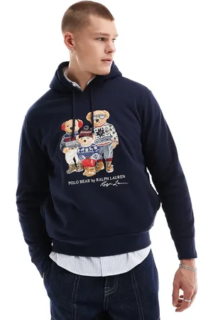 Ralph Lauren Holiday bear family polar fleece hoodie classic oversized fit in