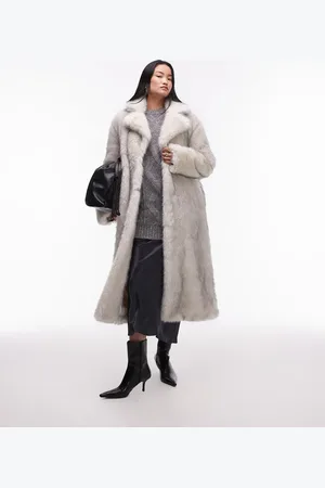 Topshop Faux fur long coat in tipped