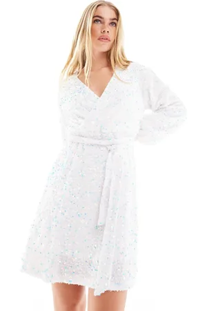Pieces® Sequin belted wrap mini dress in