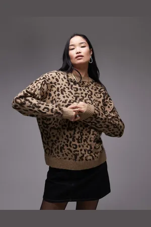 MANGO Oversized round neck jumper in leopard print