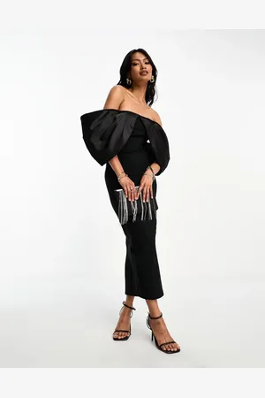 ASOS Off shoulder bardot bandage midi dress in