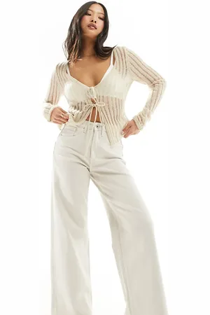 ONLY Juicy high waisted wide leg jeans in ecru