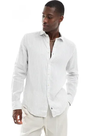 SCALPERS Icon linen shirt in beige/blue stripes