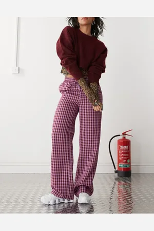 Reclaimed Pull on relaxed trouser in pink gingham