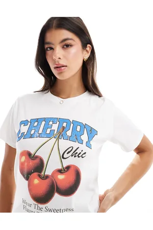 Stradivarius Cherry detail graphic t-shirt in