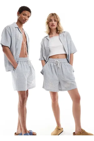 Reclaimed Unisex relaxed boxer short with embroidery in check co-ord