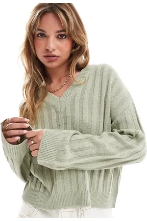 Brave Soul Ribbed v-neck jumper in sage