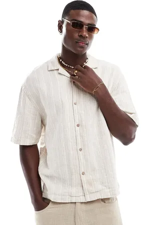 Pull&Bear Short sleeve textured stripe shirt in ecru