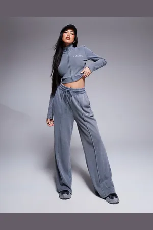 ASOS Weekend Collective co-ord waffle wide leg jogger with logo in acid washed