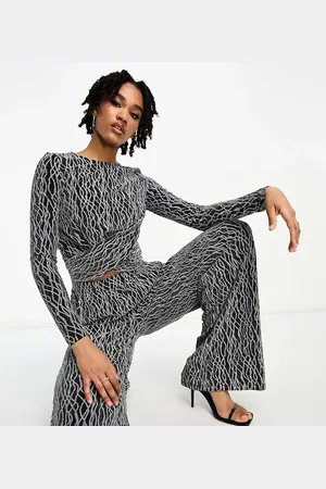 VERO MODA Twist front crop top co-ord in silver glitter