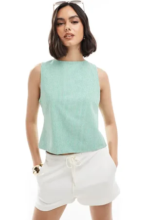 ASOS Bow back slash neck top in green stripe