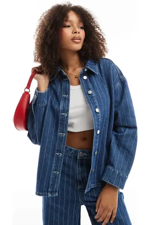 ASOS Denim oversized shirt in stripe co-ord