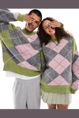 Reclaimed Unisex argyle jumper in wool blend