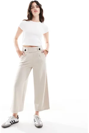 JDY Wide leg cropped tailored trouser co-ord in stone