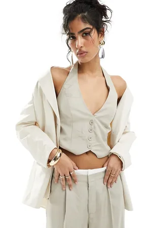 Bershka Tailored halterneck waistcoat co-ord in light beige