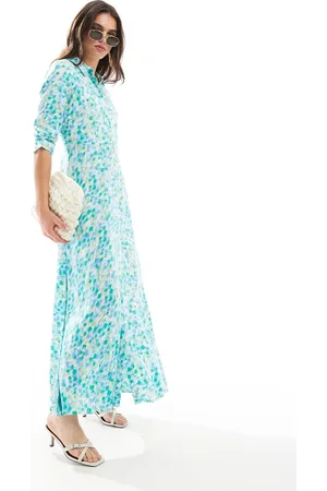 Y.A.S Maxi shirt dress in fuzzy flower print - LGREEN