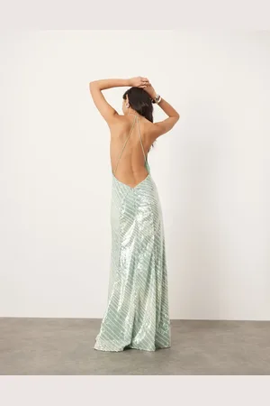 ASOS Allover sequin deep cowl neck maxi dress in mint stripe print