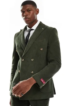Shelby & Sons Shelby and Sons cord double breasted slim blazer co-ord in khaki