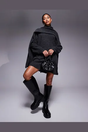 ASOS Supersoft scarf detail long sleeve mini dress in charcoal