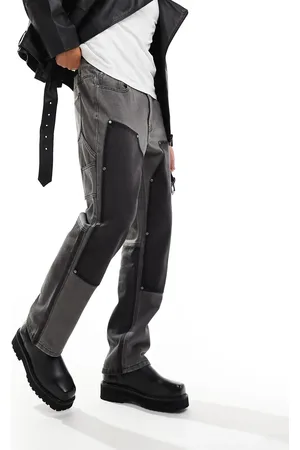 Liquor N Poker Patchwork frayed hem jean in grey black