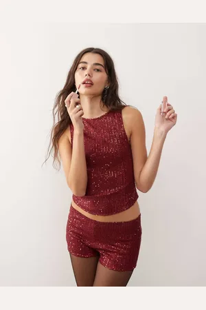 Motel Hala drape sequin vest top co-ord in burgundy