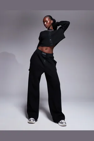 ASOS Weekend Collective co-ord waffle wide leg joggers with nylon in