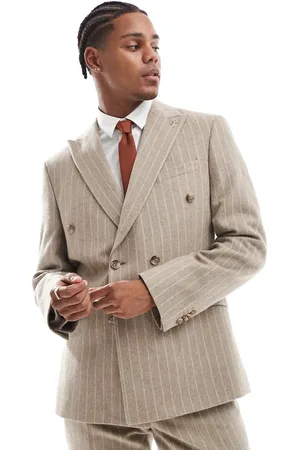 Shelby & Sons Shelby and Sons double breasted slim blazer in beige pinstripe co-ord
