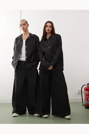 Reclaimed Unisex trouser in nylon with white contrast stitch