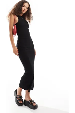 COLLUSION Slash neck ribbed maxi dress in