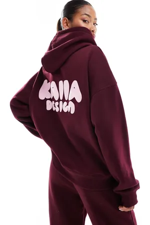 Kaiia Oversized back print hoodie co-ord in burgundy