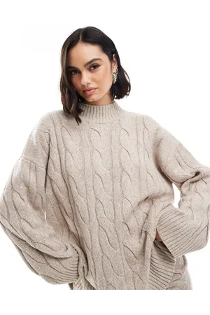 Pretty Lavish Cable knit roll neck jumper co-ord in beige