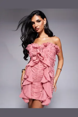 ASOS Organza bandeau pleated ruffle mini dress in Blush