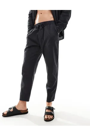 Pull&Bear Linen look wide leg trousers in