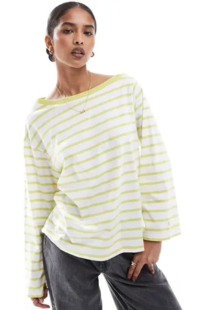SCALPERS Asy Stripes Long Sleeve Tee In Limestripes