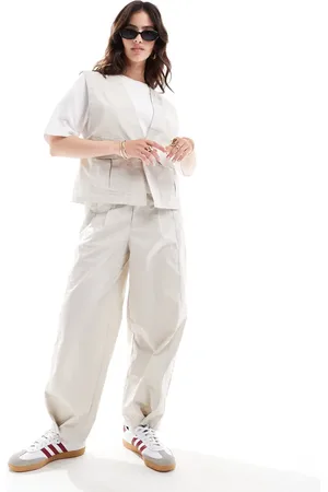 ASOS Tapered trouser with tab hem detail in stone co-ord